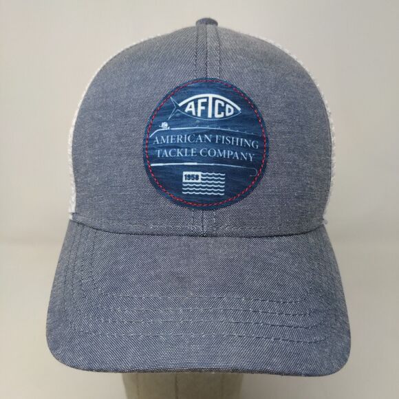 American Fishing Tackle Company Men's Snapback Mesh Back Hat Blue White Logo - Picture 3 of 11